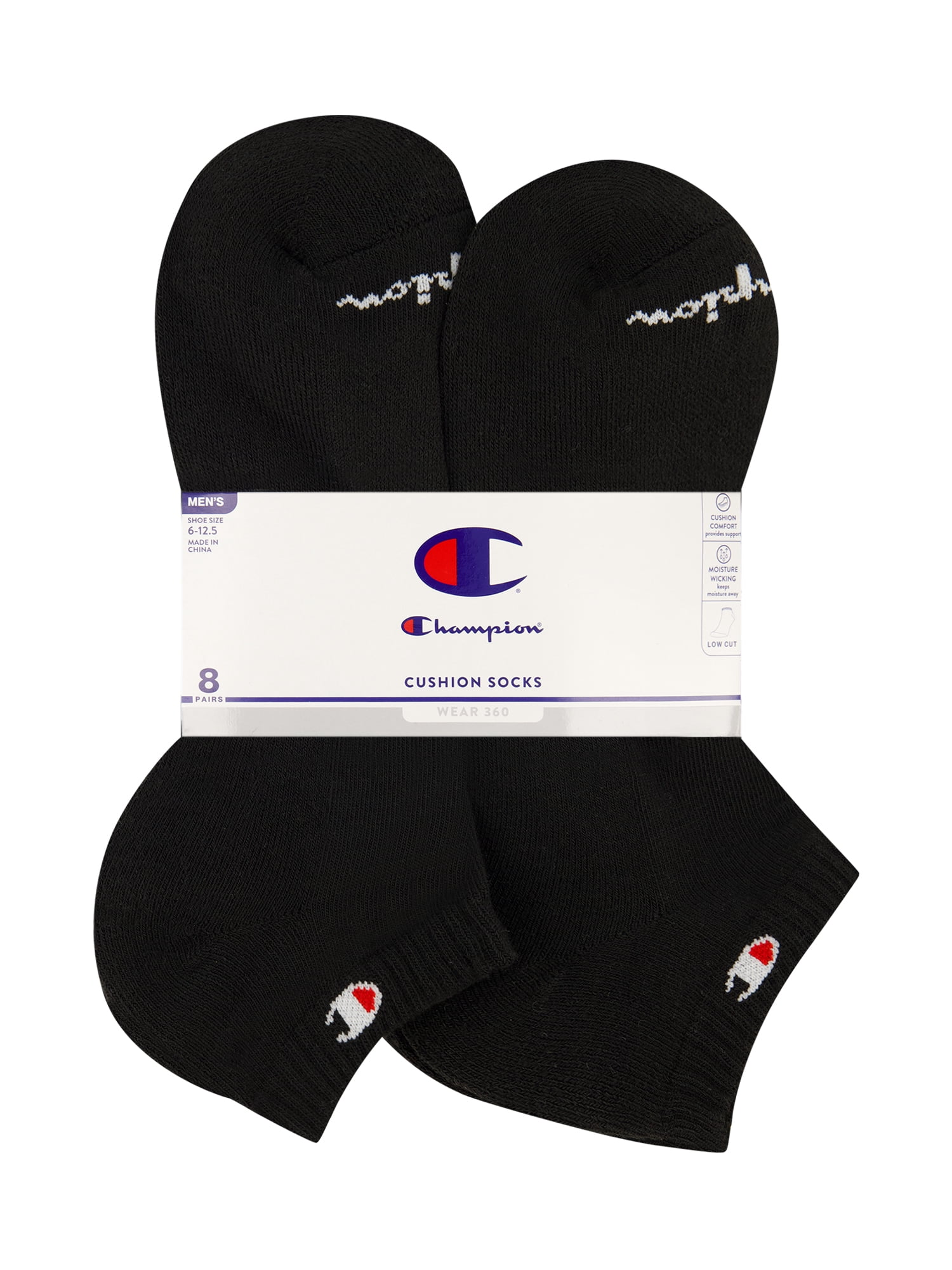 Champion Men’s Low Cut Socks 8 Pack – Half Terry Cushion, Moisture-Wicking, Arch Support, Stretch Comfort, Sizes 6–12.5