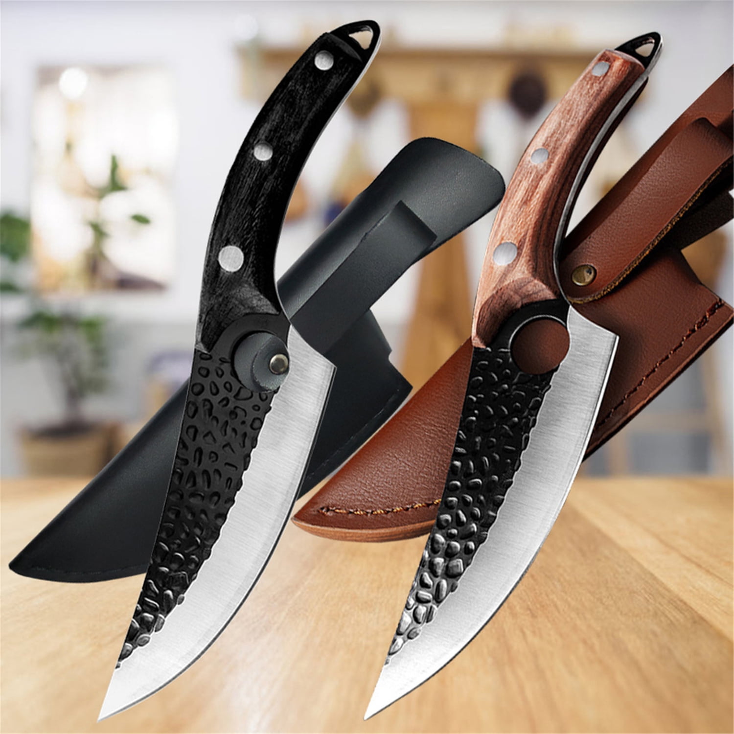 TIJERAS Butcher Knife Set, 3PCS Hand Forged Meat Cleaver & Serbian Chef  Knife & Viking Knives with Sheaths, Black High Carbon Steel Meat Cutting