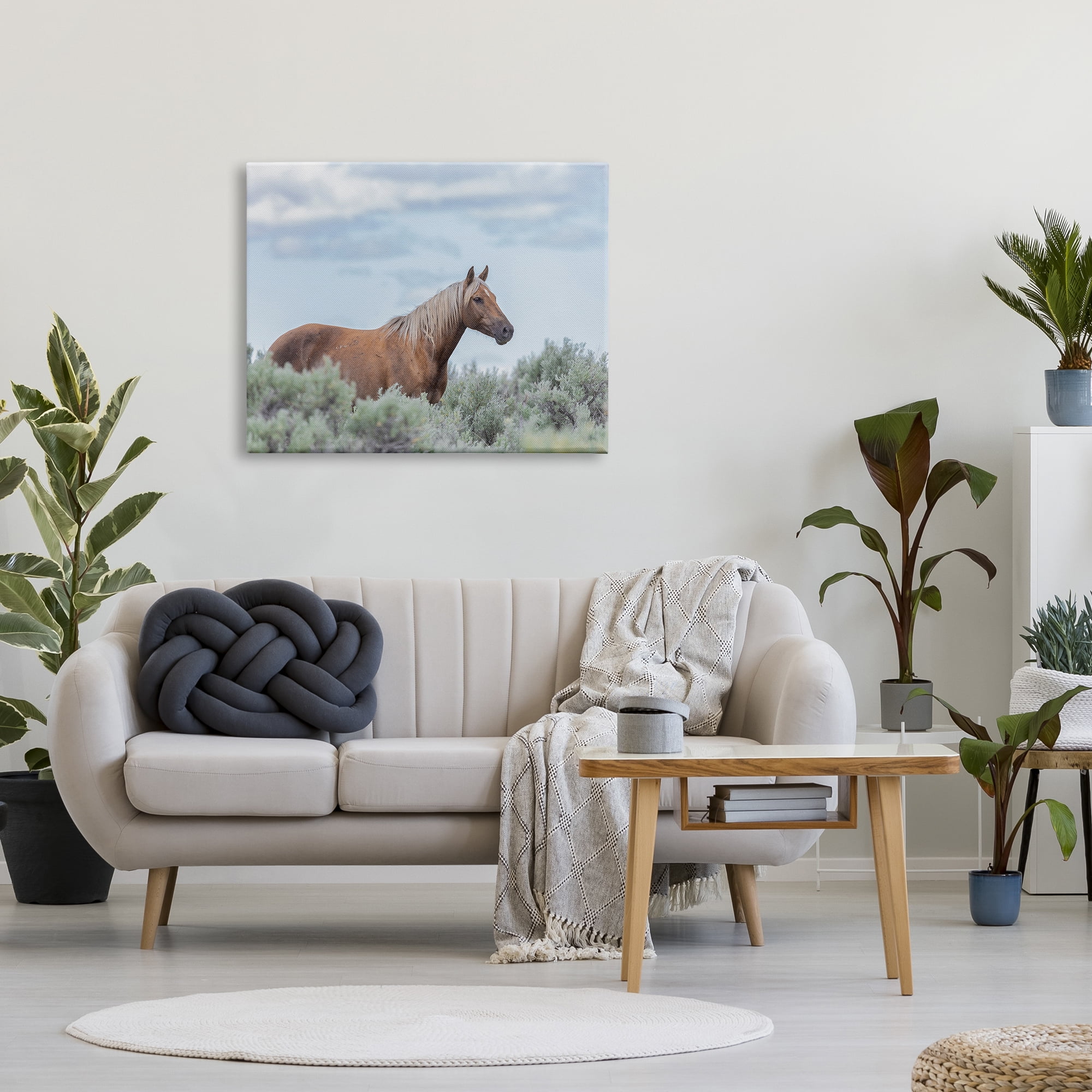 Stupell Industries Stallion Horse Among Bushes Clear Blue Sky Graphic Art Gallery Wrapped Canvas Print Wall Art, Design by Lauri McFerrin