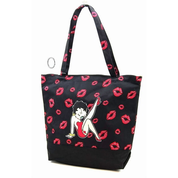 Betty Boop Canvas Shopping Bag with Coin Purse and Key Ring Black