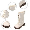 thumbnail image 2 of Zshosam Toddler Girls Boots Girls Knee High Leather Boots with Side Zipper Round Toe Lace Up Combat Boots with Low Heel Sole for Little and Big Kids Size 12,(White Little Kids 12), 2 of 9