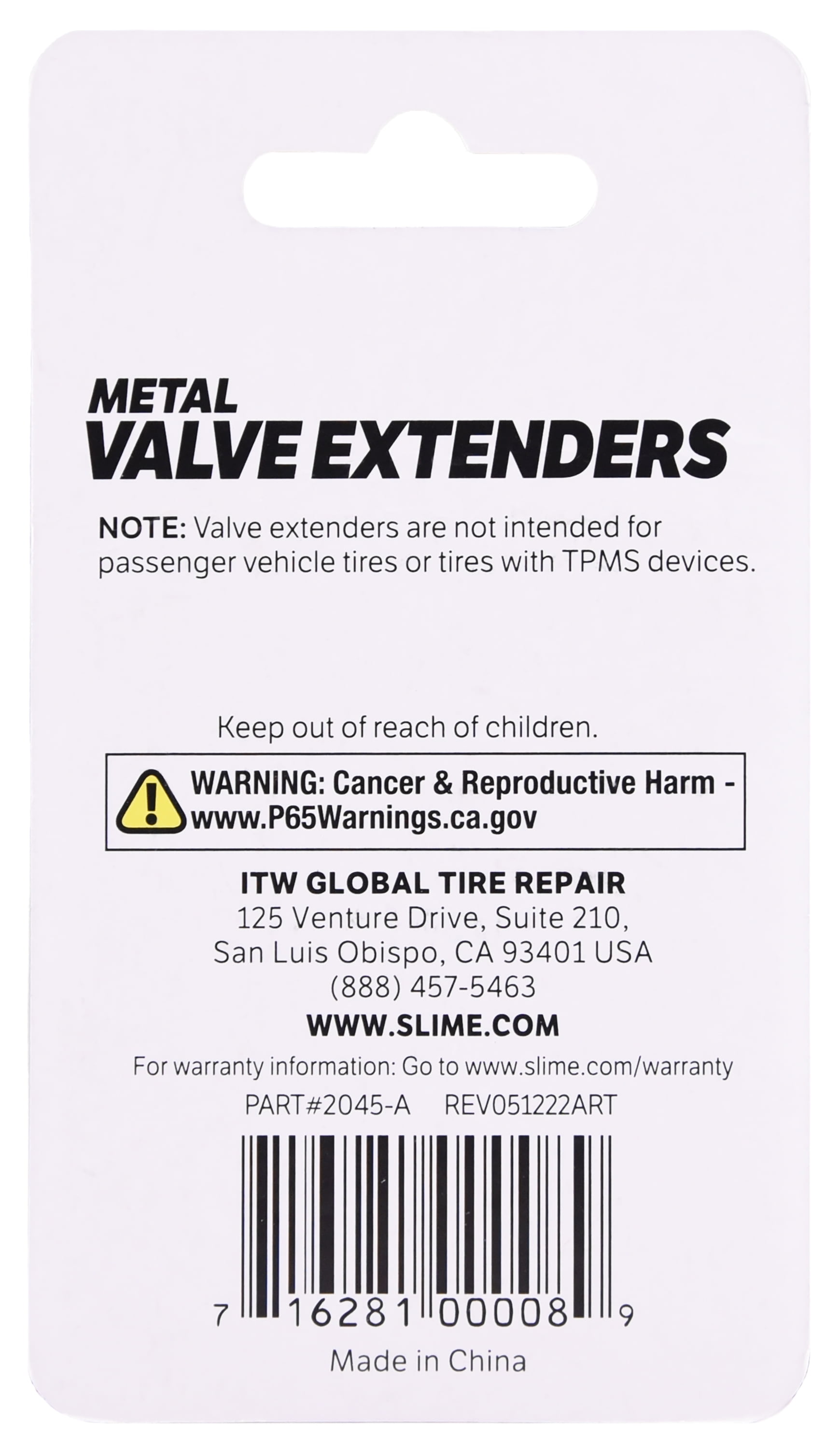 Slime Metal Valve Extenders 1-1/4 - 2045w