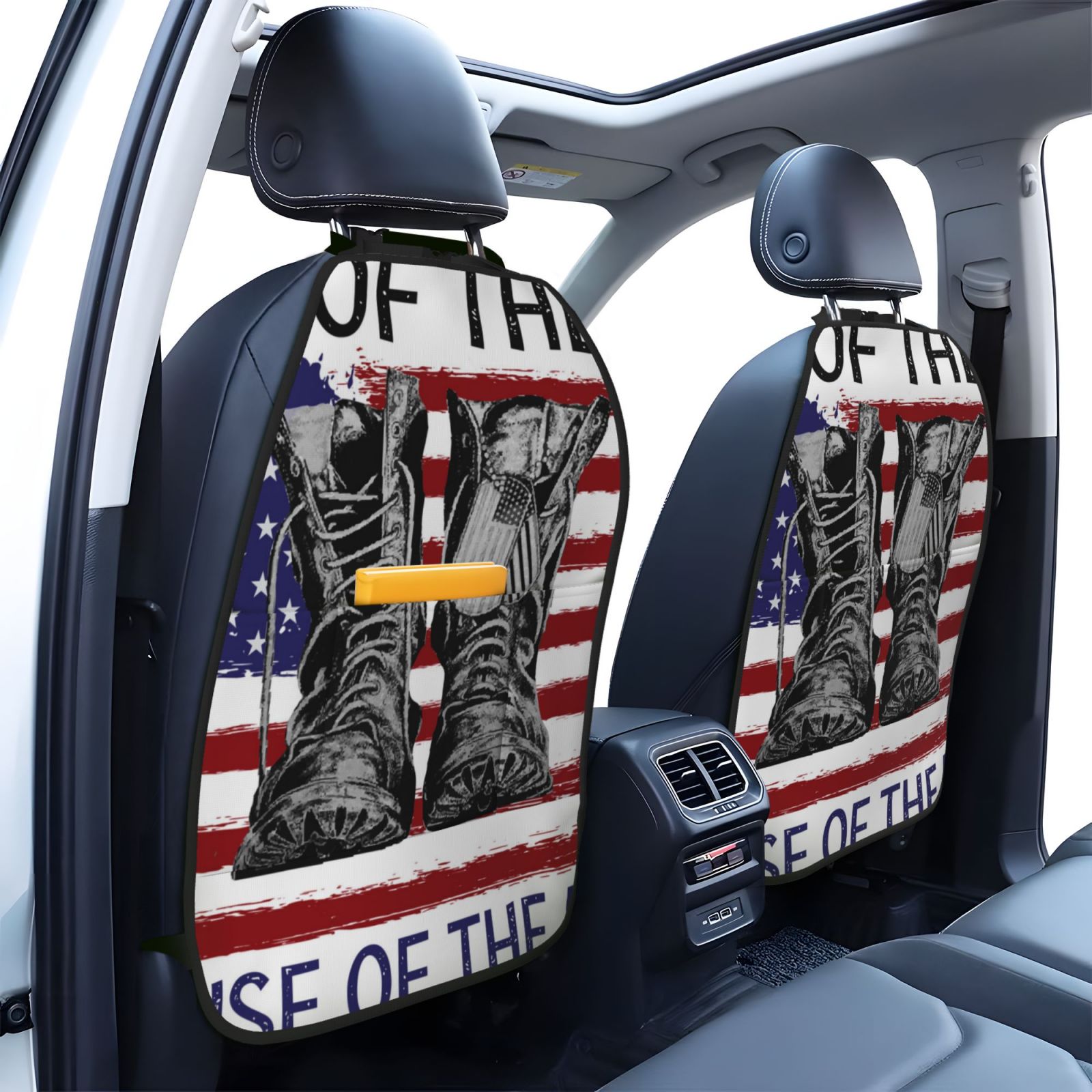 Xecao Home Of The Free Because Of The Brave Pattern Car Seat Back Protector 2 Pack Large Capacity Pocket, Kick Mats Back Seat Protector