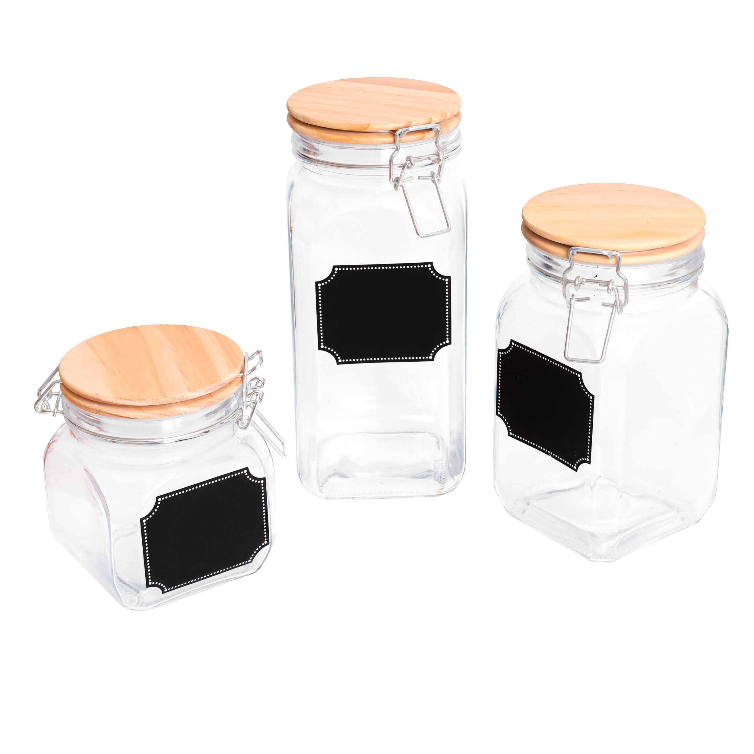 Décor Bamboo Glass Storage Jars Clear Airtight Food Canisters For Kitchen  With Wooden lid | 420ml, Clear/Wood