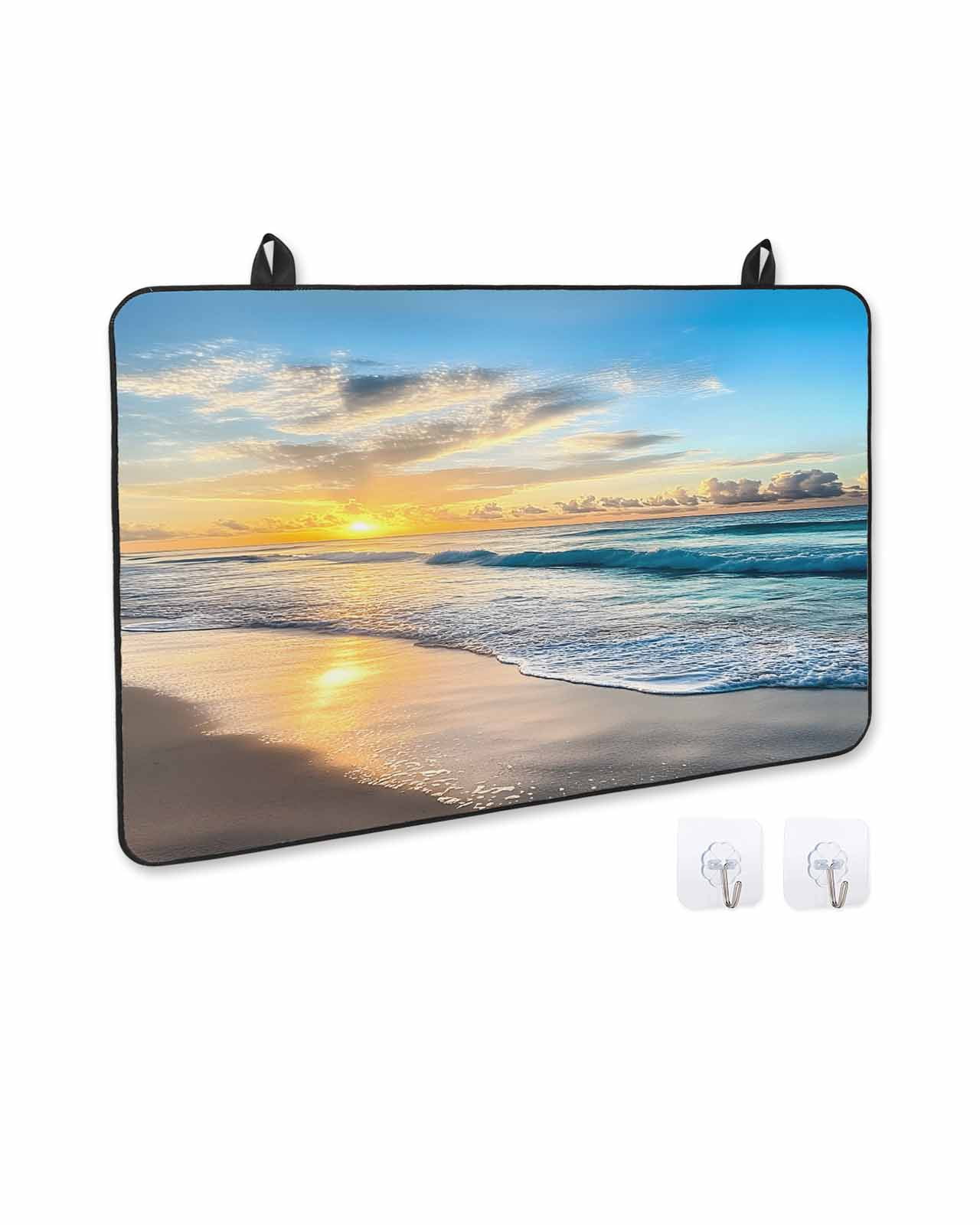nqOlkjepod Large Induction Cooktop Protector Mat 24"x21", Ocean Coastal Stove Top Covers for Electric Stove, Beach Sun Blue Sky Nature Scenery Stove Burner Cover Mats, Glass Top Stove Cover