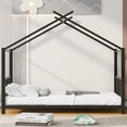 thumbnail image 4 of Harper & Bright Designs Twin Size Metal House-Shaped Floor Bed with Roof, Modern Sturdy Montessori Platform Bed Frame, Black, 4 of 10