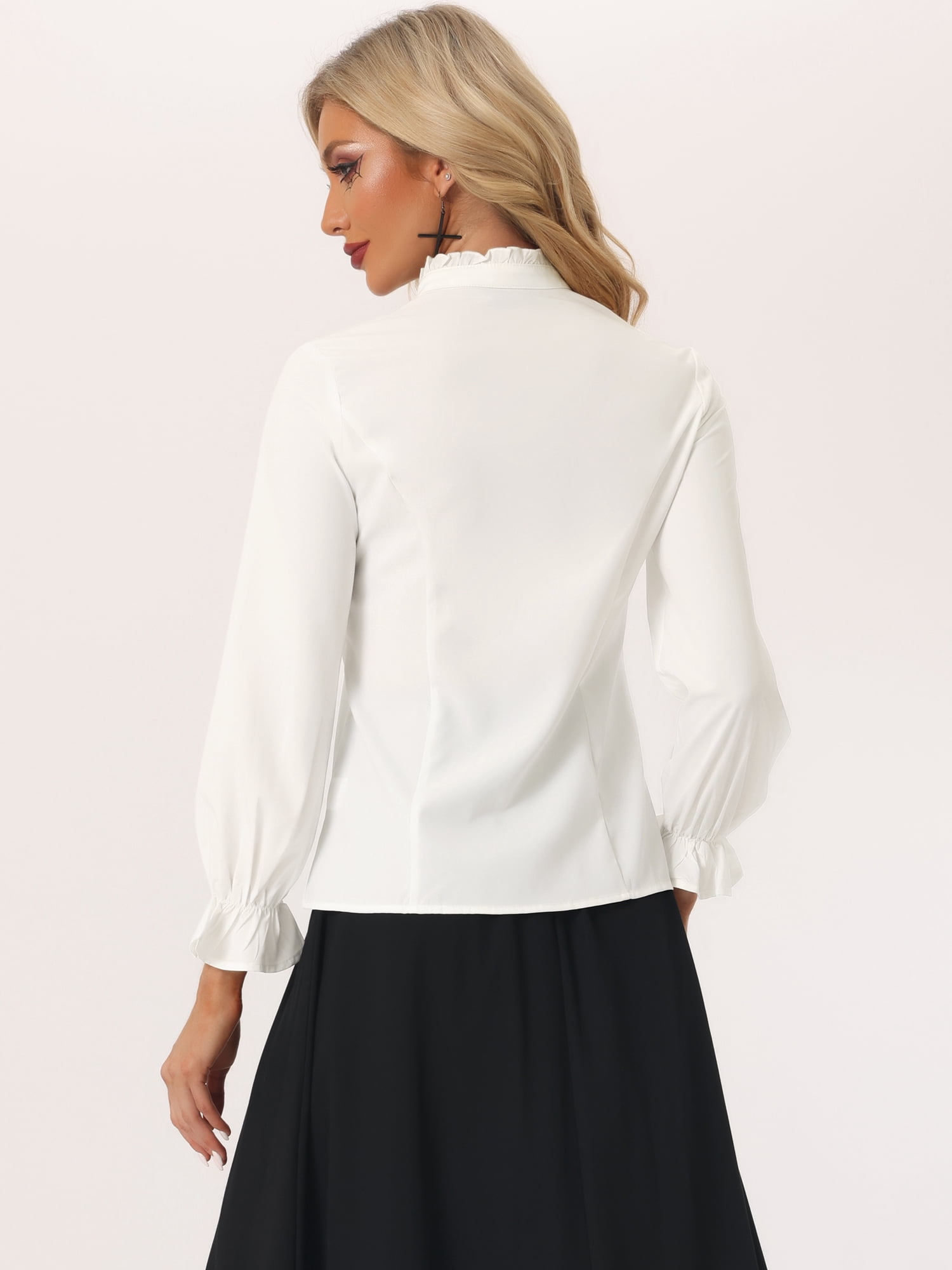DARING DIVA Women's Victorian Ruffled Long Sleeve Button Up Shirts S White