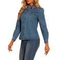 thumbnail image 4 of Unique Bargains Women's Button Down Puff Long Sleeves Denim Jean Blouse, 4 of 6