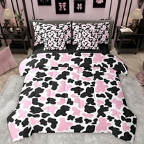 Manfei Milk Cattle Print 7pcs Bedding Comforter Set,Rustic Farm Animal Queen Bedding Sets,Pink White Black Queen Sheet Sets For Teens,Luxury Bedroom Decor Reversible