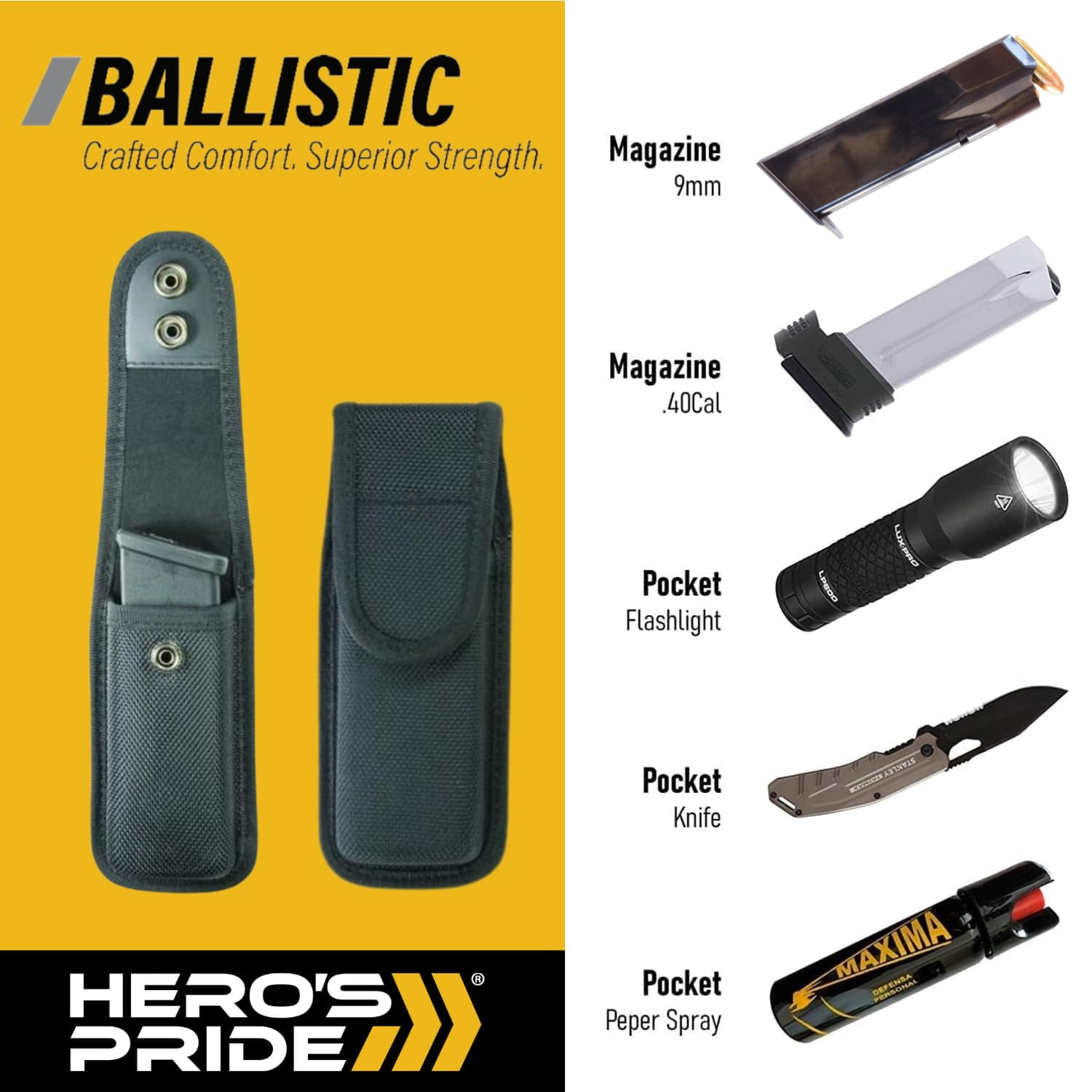 Hero’s Pride Ballistic Closed Single Magazine Case – Medium (Fits Glock 17–27, Sig P226–P229)