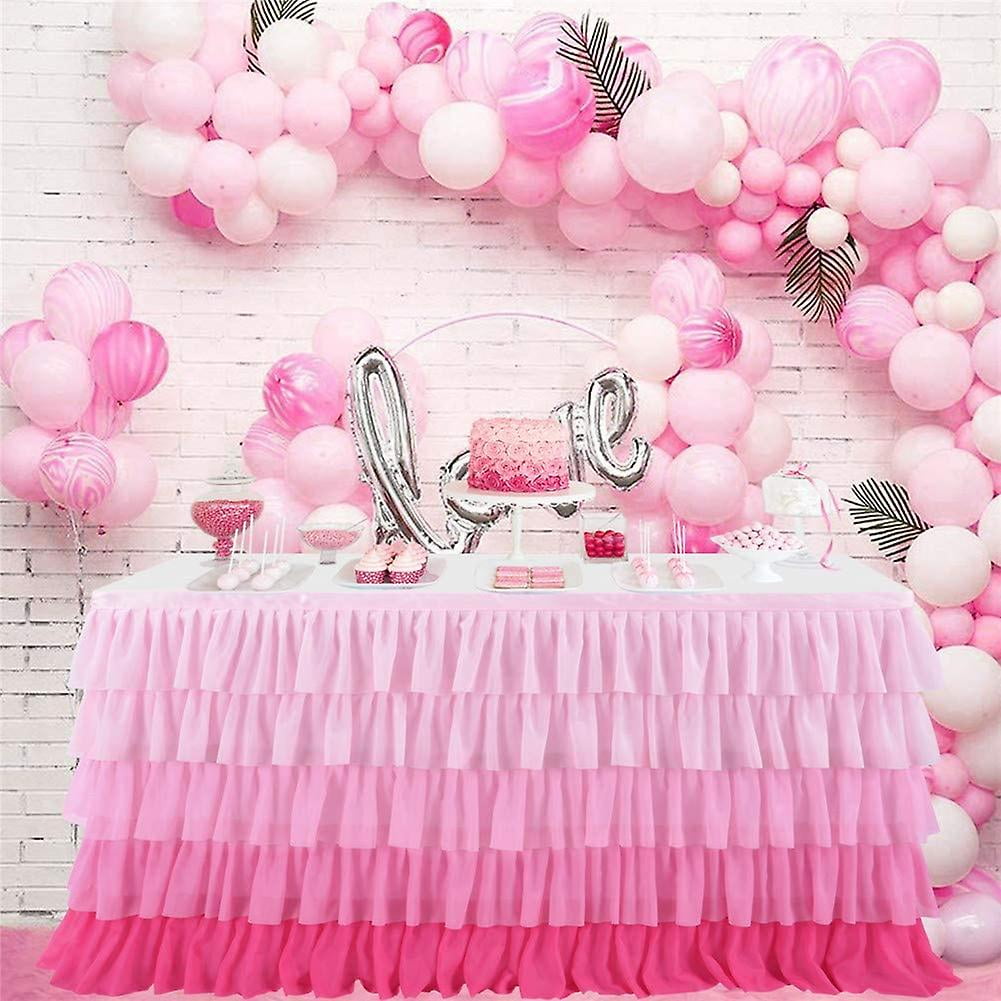 6ft Tulle Jupe de Table 5 Niveaux Rose Degrade Nappe Tutu en Mousseline de Soie Plinthe de Table pour Rectangle Ou Table Ronde Bebe Douche Anniversaire Fete de Mariage Banc Walmart