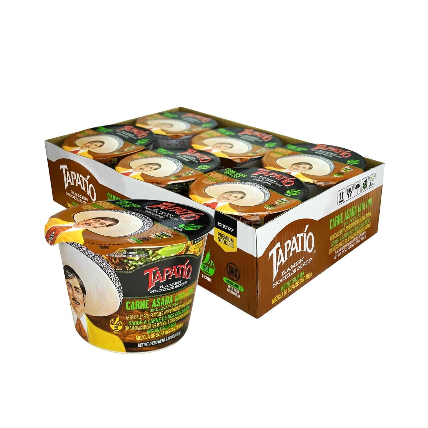 Tapatio Carne Asada with Lime Ramen Noodle Soup, 3.88 Oz (Pack of 18)