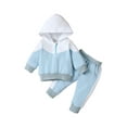 thumbnail image 1 of goowrom Baby Suit Set, Contrast Color Long Sleeve Hooded Tops with Zipper+ Long Pants, 1 of 9