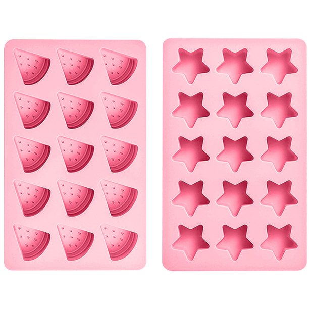 2 piezas Bandeja de hielo Silicona Cubo de hielo Bandeja de sandía Forma de la estrella Molde de cubos de hielo