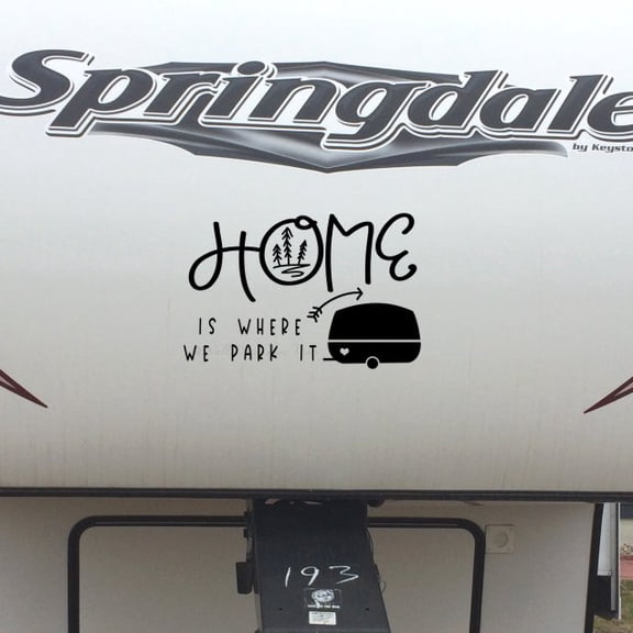 Home Where We Park It Outdoor Camper Decor Sticker Decal Outside RV Vinyl Word Art 23x15-Inch Glossy Black