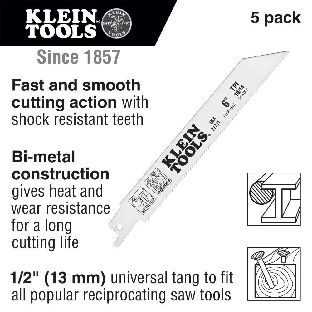 Klein Tools Recip. Blades 8" 10/14 Tpi-5 Pk