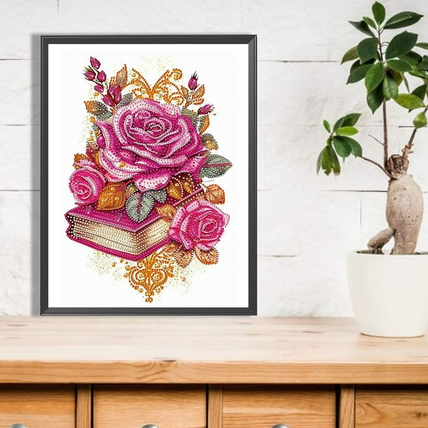 Cuadros Decorativos Pintura de diamante 5D DIY Taladro en forma especial parcial Flores Un kit de libro DQrwqpou embutido en tela