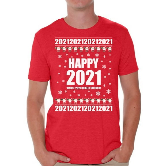 Happy 2021 T-Shirt for Men Happy New Year Men's Shirt Xmas Pattern 2020 Funny Santa Tee Merry Christmas Top for Boys New Year Shirts for Men Happy Holidays Merry Xmas Gifts for Him