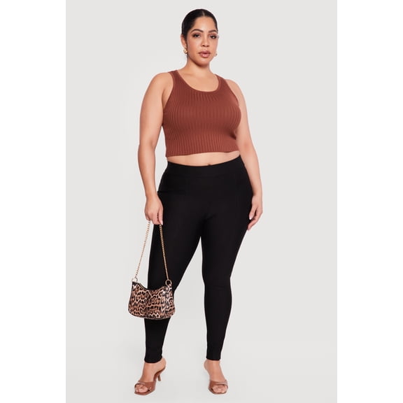 Women's Plus Size Ponte High Waisted Pintuck Pull On Pants