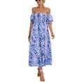 thumbnail image 1 of Avamo Robes Maxi pour Femmes Manches Courtes Longue Robe Imprimé Floral Été Plage Robe Sexy Soirée Bleu m, 1 of 3