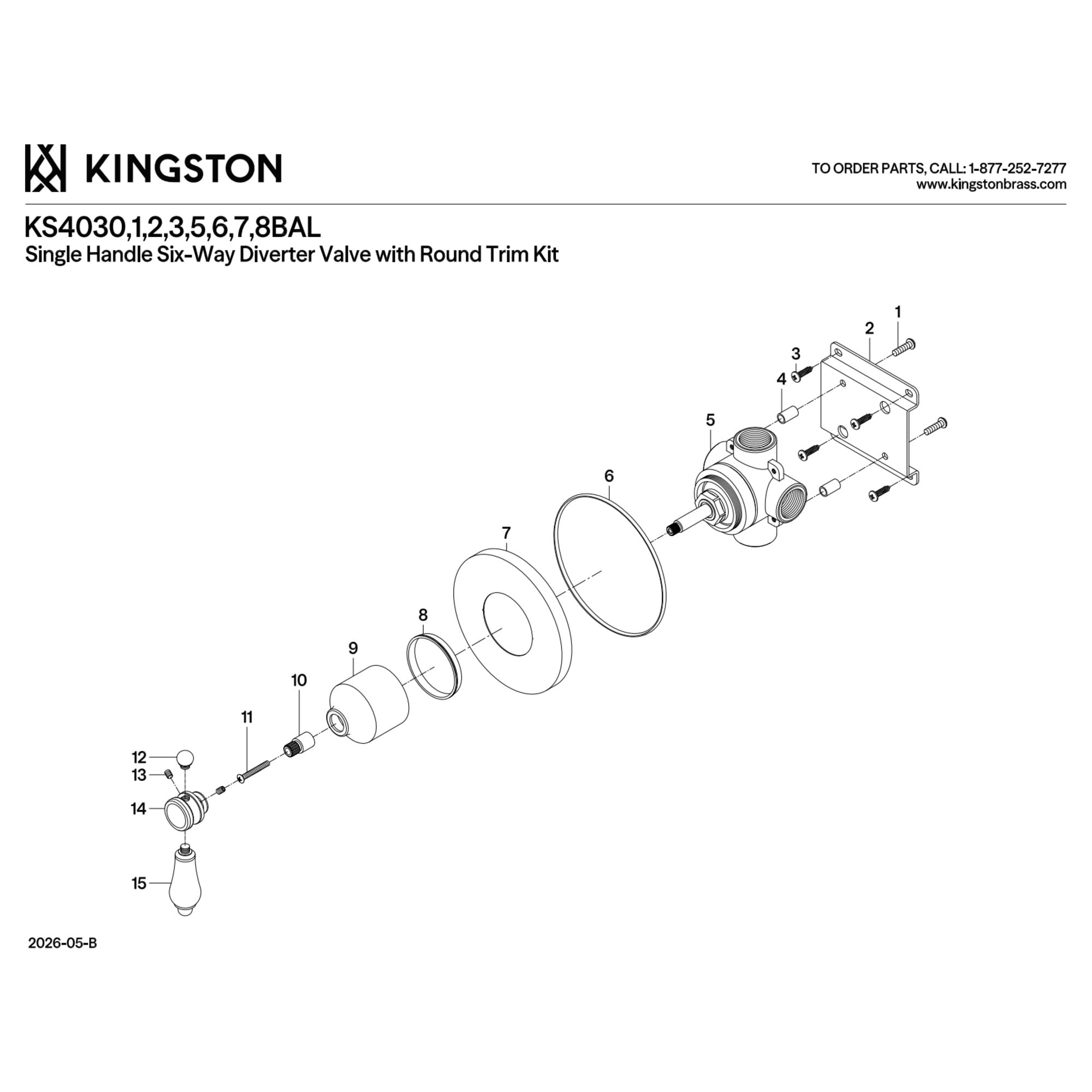 Kingston Brass KS4033BAL Heirloom Single-Handle Six-Way Diverter Valve with Round Trim Kit in Antique Brass