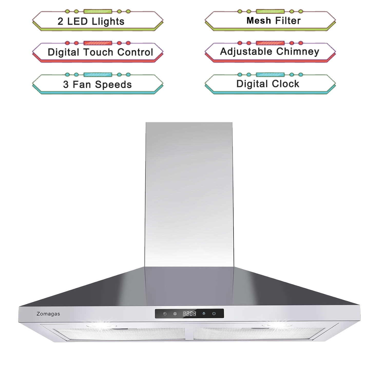 Wall Mount Range Hood 30 inch Stainless Steel Stove Hood Ducted Ductless Vent Hood Touch Control