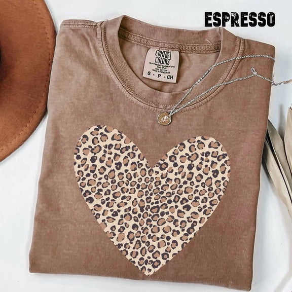 Comfort Colors Leopard Heart Shirt, Valentine Heart T-Shirt, Cute Valentine Day Shirt, Animal Print Shirt, Heart Valentine Shirt