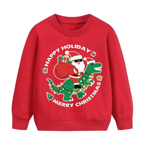 DDSOL Toddler Christmas Sweatshirt Santa Dinosaur Graphic Long Sleeves Top Red 4T