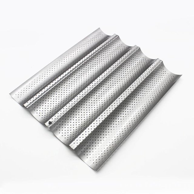 Bandeja de pan perforada (4 ranuras, plateada) Bandeja antiadherente reversible para galletas y bollería