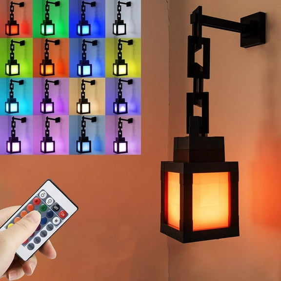 Pixelated Lantern Night Light - USB Rechargeable Night Lamp - 16 Colors LED Mood Light Touch Switch & Remote Control - Wall or Table Mounting Lights, Ideal for Room, Game Room Decor (1pcs)