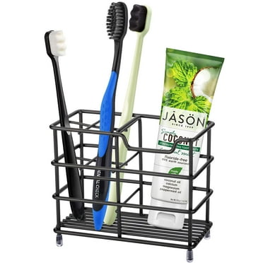 304 Stainless Steel Bathroom Toothbrush Holder Toothpaste Holder Stand Bathroom Accessories Organizer (Black, Small)