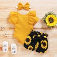 thumbnail image 2 of TOWED22 Newborn Infant Baby Girl Summer Clothes Ruffle Sleeve Letter Print Romper+Peach Bloomer Short+Headband 3Pcs Outfit(Yellow,6-12 M), 2 of 9