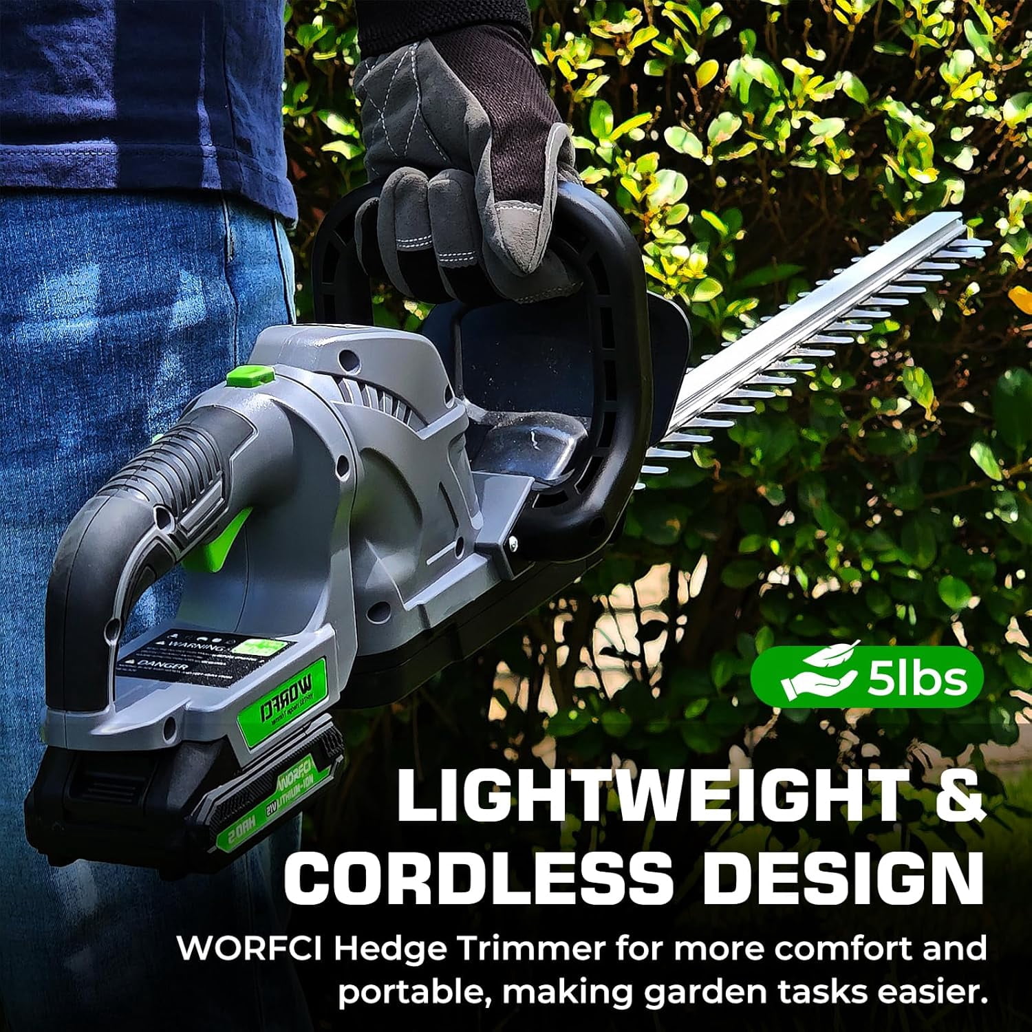 20-Inch Cordless Hedge Trimmer with Dual Action Blades and 180 Rotatable Handle for Garden Shaping