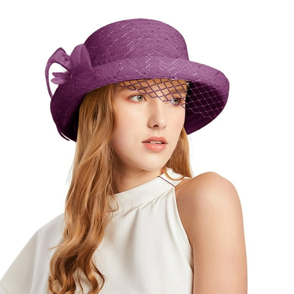 Wuphunn Fascinators Hats for Women Ladies Hats for Tea Party Hats for Women Fashionable Derby Hat Womens Hats Dress Hats for Women Bowler Hat Kentucky Derby Hat Church Hats for Women Purple One Size