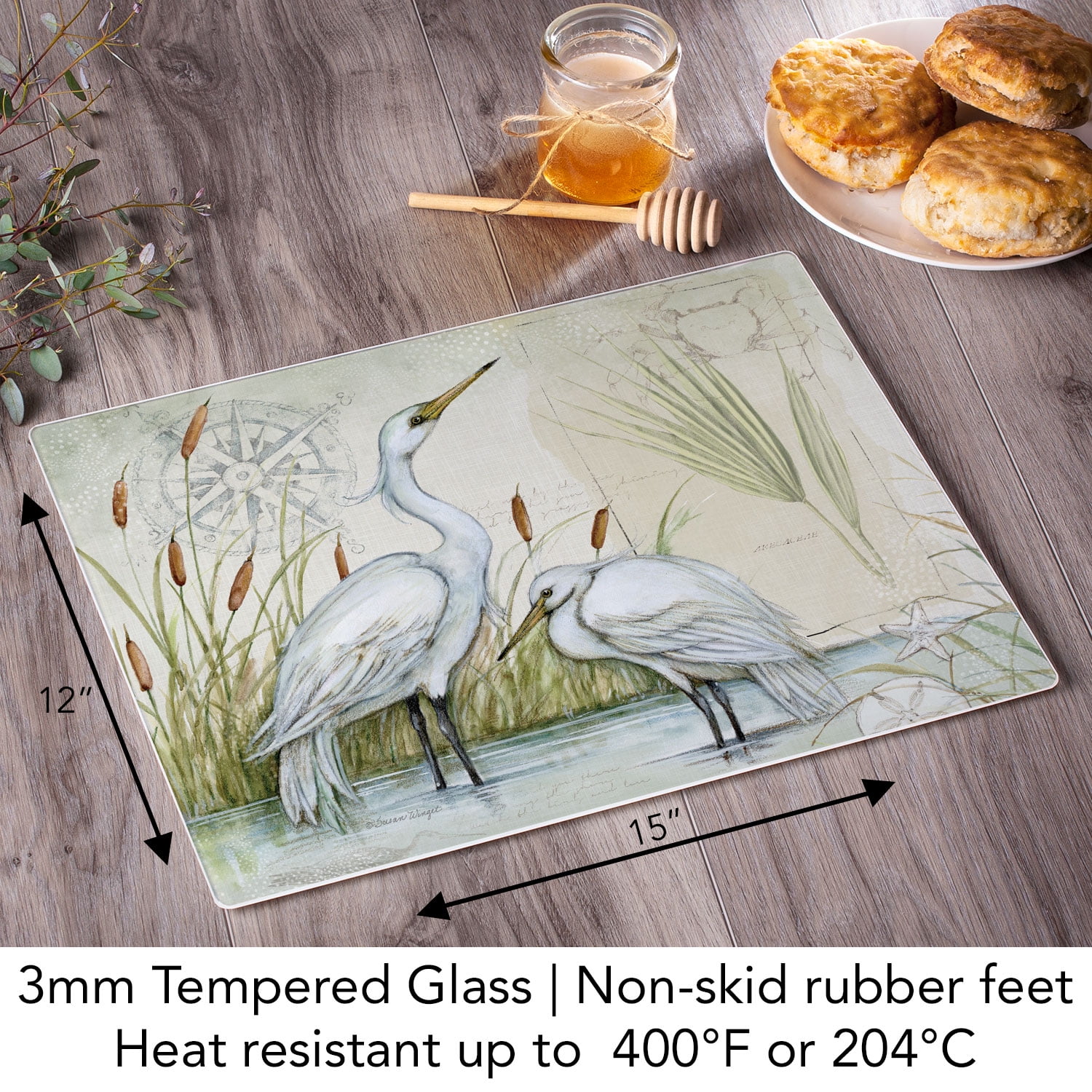 CounterArt Caribbean Seas 3mm Tempered Glass Cutting Board 15" by 12"