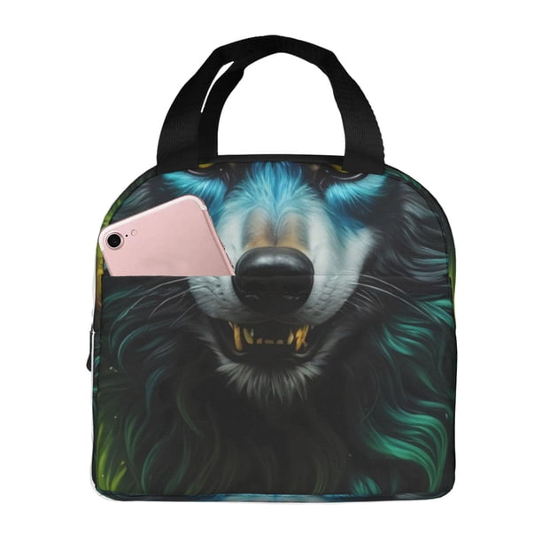 Easygdp Fluorescent Wolf Bolsa Térmica Premium - Tela Oxford Impermeable, Gran Capacidad, Bolsillo Frontal, Unisex para Trabajo, Escuela, Actividades al Aire Libre y Picnics