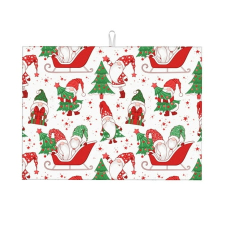

Honeii Gnomes Merry Christmas Print Kitchen Drying Mat Coffee Bar Mat Hide Stain Coffee Maker Mat for Countertops Coffee Pot Dish Drying Mat
