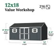 thumbnail image 4 of Little Cottage Co. 12x18 Value Workshop Shed with Operable Windows and Floor, Outdoor Wood Storage Do-It-Yourself Precut Kit, 4 of 14