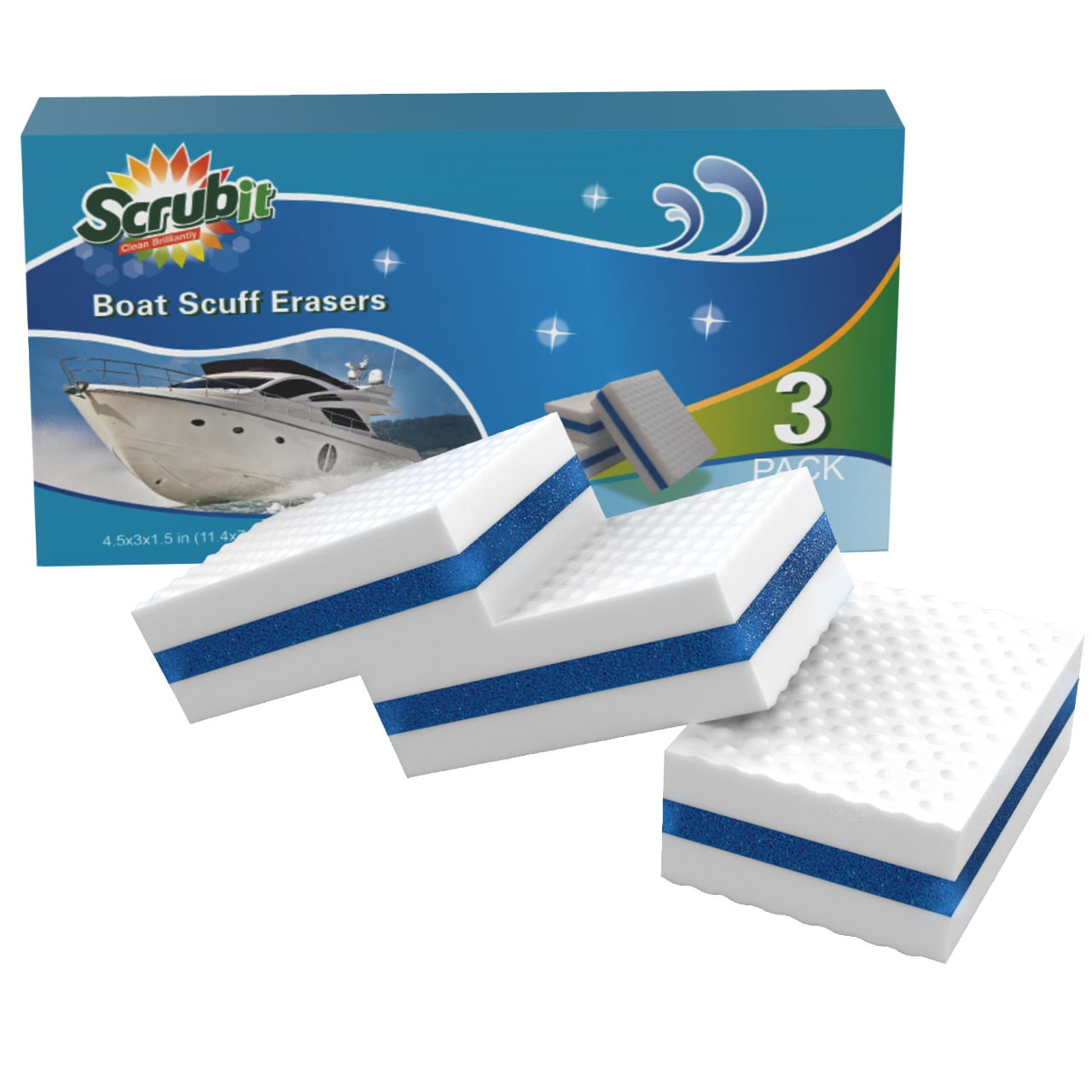 SCRUBIT Premium Boat Cleaner Sponge Set Boat Scuff Eraser Pads for Easy