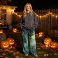 thumbnail image 2 of Womens Wide Leg Pants Halloween Sweatpants Spooky Print Flannel Baggy Fit Fall 2026 Casual Joggers Lounge Pajama Pants Holiday Costumes with Pockets,M,Black, 2 of 6