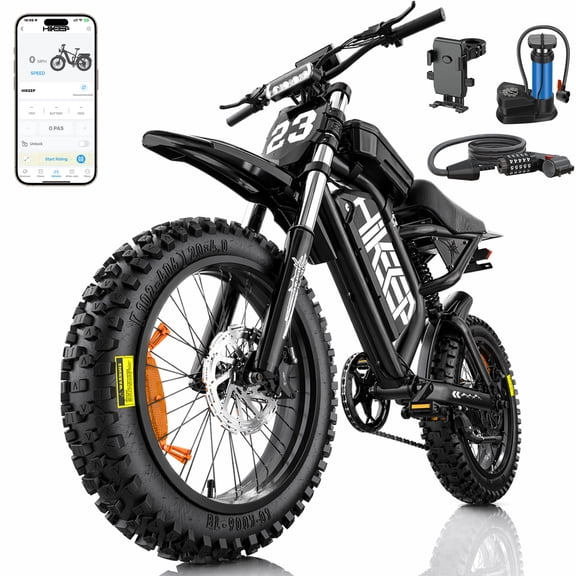HiKeep Electric Mountain Bike for Adults, 1500W 3000W Peak Dirt E-Bike, 20" Fat Tire, 52V 40Ah Battery, 40 mph, UL2849