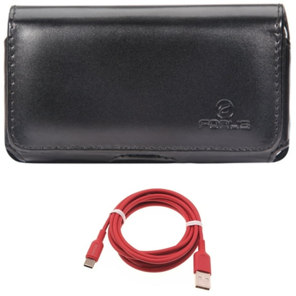 Case Belt Clip w 6ft USB-C Cable for Samsung Galaxy S20 - Leather Swivel Holster Loops Cover, Red Charger Cord Power Wire Type-C K3D fits Samsung Galaxy S20