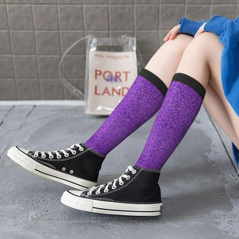 JUNZAN Fun Novelty Knee Warmer High Socks Glitter Purple