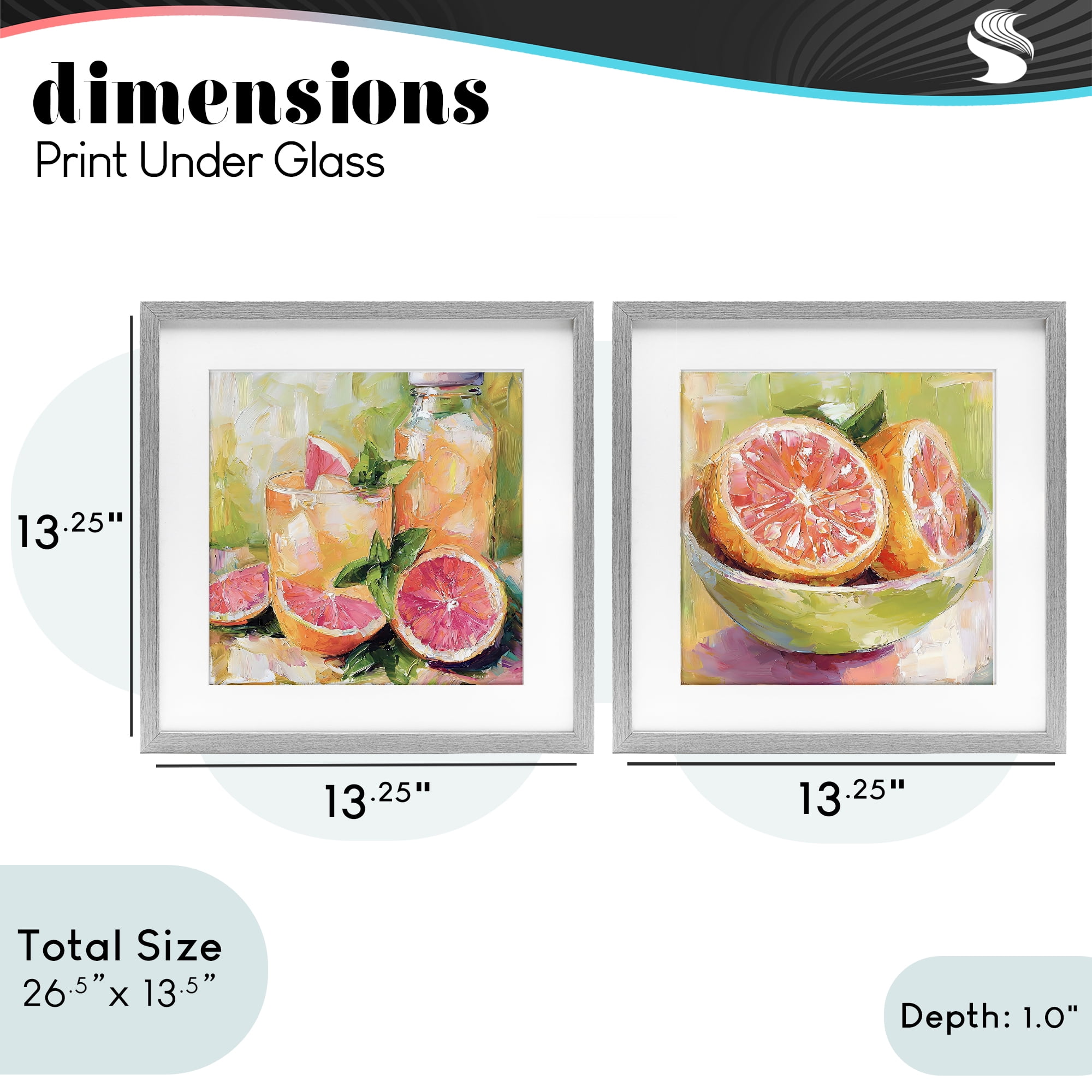 Stupell Industries Grapefruit Drinks & Fruits 2 Piece Gray Framed Print Under Glass Set, design by Riley B