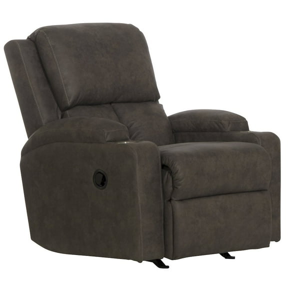 Catnapper Page Rocker Recliner with Two Cupholders in Gray Polyester Fabric