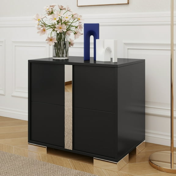 MDQMD 23.3'' Nightstand with 2 Drawers,Modern Nightstand Black with Mirror Handle for Bedroom,Bed Side Tables