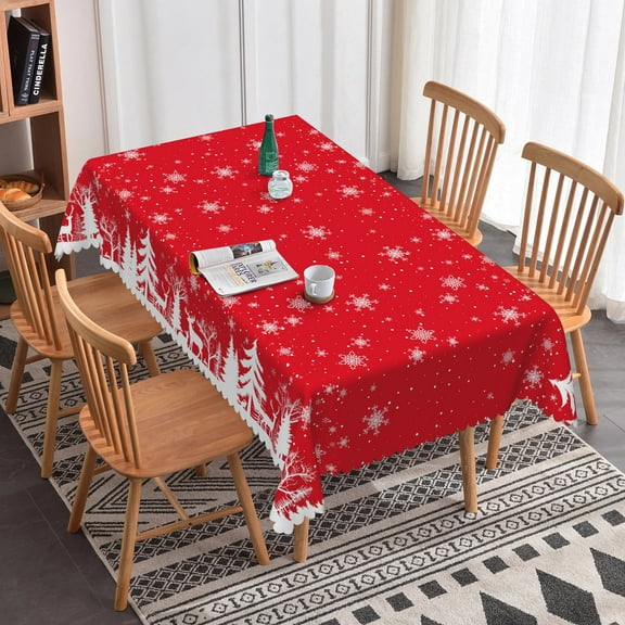 Nanqianyi Winter Snowflake Christmas Tablecloths 60x84 inch Rectangle, Snow Trees Elk Printed Red Table Cloths for Xmas Family Gatherings Decor