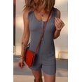 thumbnail image 4 of Women Sleeveless Ribbed Romper Shorts Loose Fit Button Up Tank Top Casual Jumpsuits with Pockets Dark Gray XL, 4 of 8
