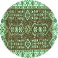 thumbnail image 1 of Ahgly Company Machine Washable Indoor Round Oriental Turquoise Blue Traditional Area Rugs, 5' Round, 1 of 4