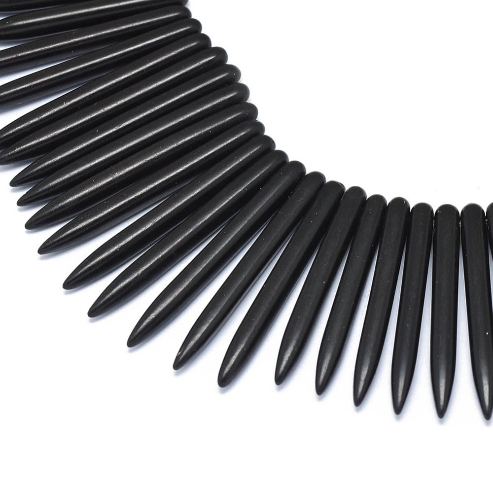 3Strand Synthetic Turquoise Graduated Spike Beads Strands Tusk Shape Black 20~49x4.5~5mm Hole: 1.2mm about 99pcs/strand 16.9~17.7 inch(43~45cm)